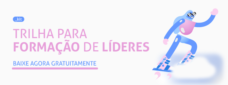 banner de um boneco com o foguete no pé e a frase do titulo do kit para desenvolvimento de líderes