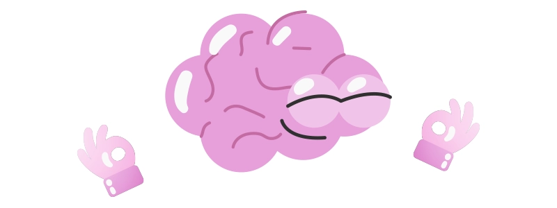 Ilustração de cérebro com rosto.