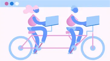 Ilustração de bonecos andando de bicicleta.